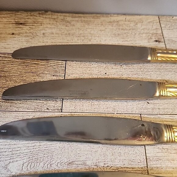 5 Cambridge Carlyle Dinner Knives Stainless 18/8 Rope Edge Flatware Tarnished - Picture 10 of 12